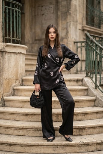 Elegant Embellished Organza Jacket Suit