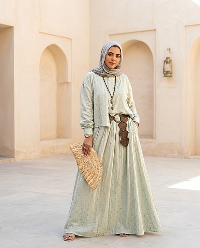 Linen Gold Circle Skirt Suit