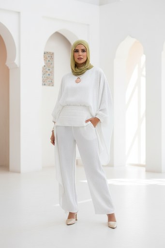 Studded Organza Layered Pants Suit