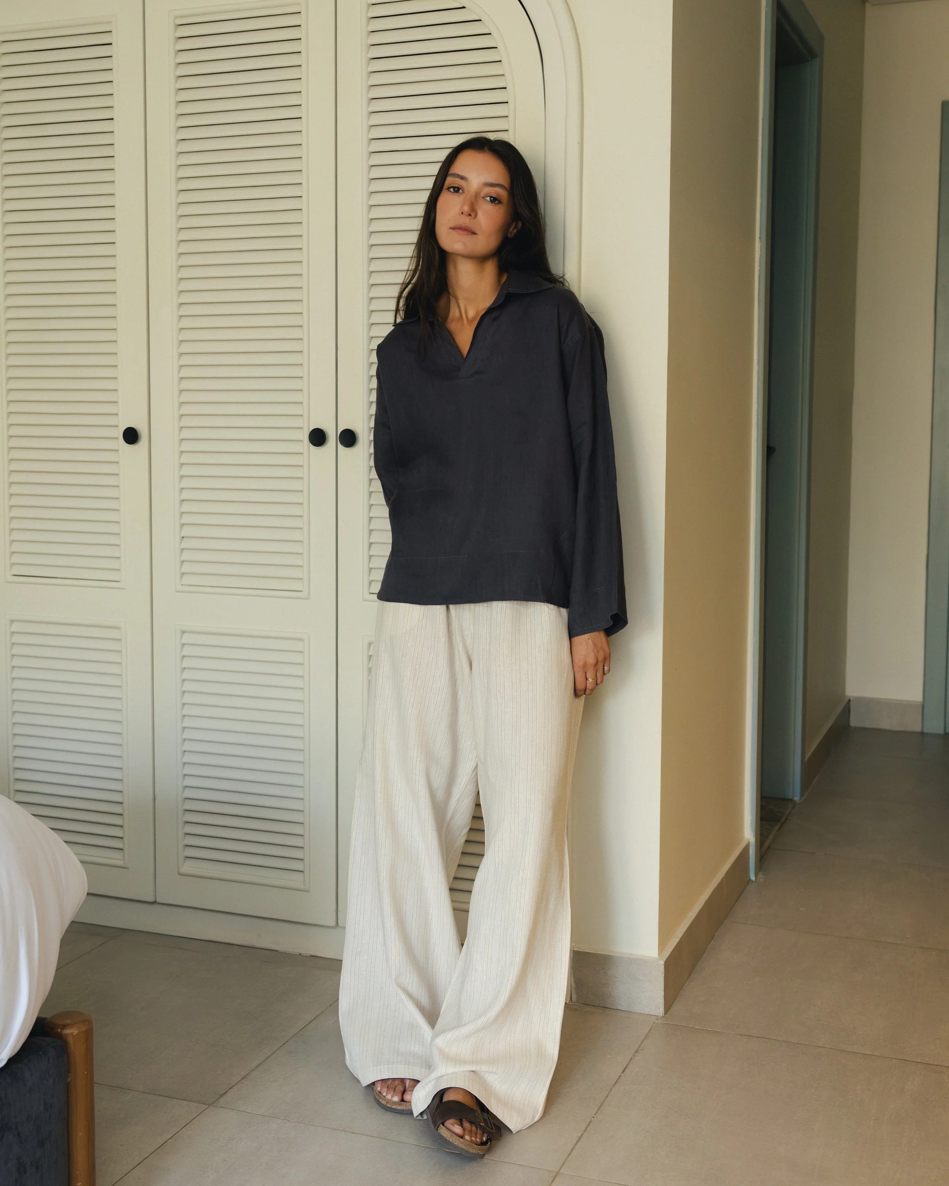 100% Pure Linen Charcoal Grey Blouse