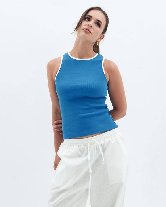 Blue x White Edge Crewneck Top Basic