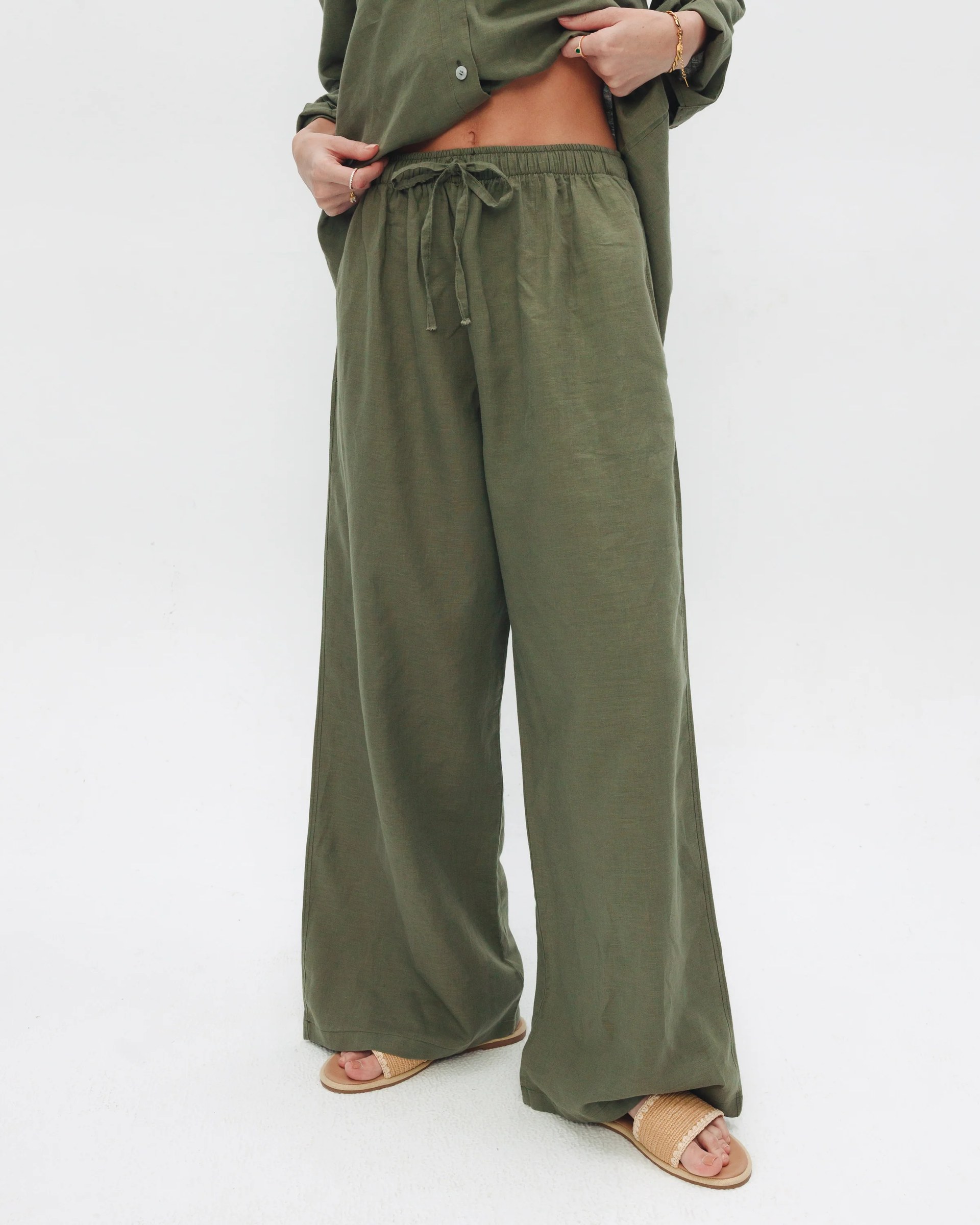Olive Linen Pants