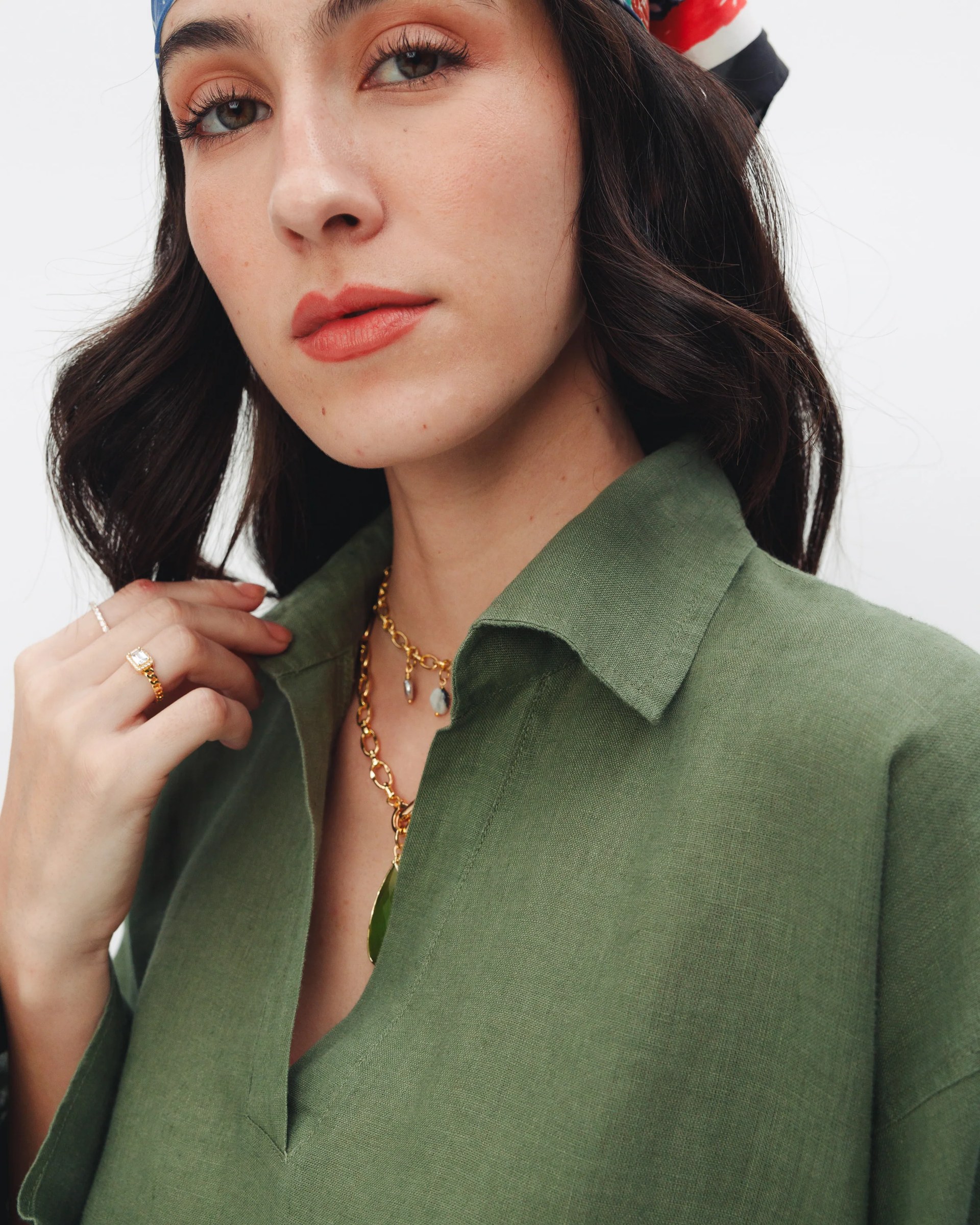 100% Pure Linen Olive Blouse