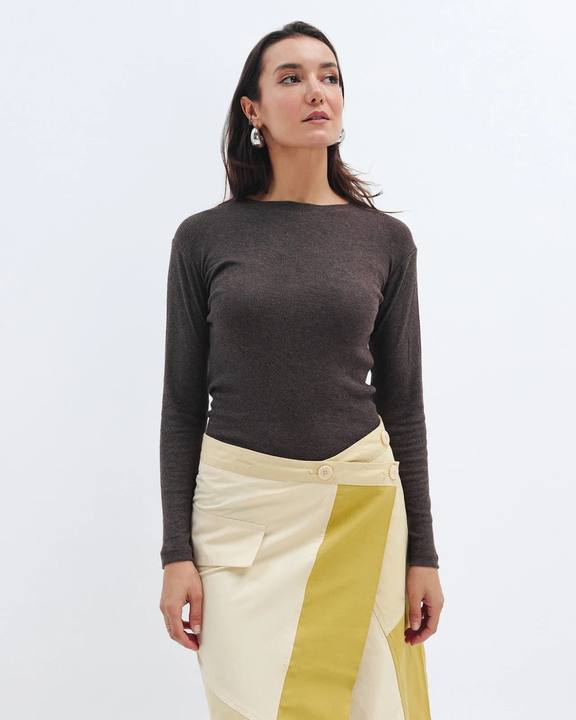 Brown Ribbed Long Sleeve