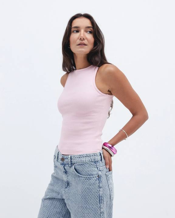 Baby Pink Ribbed Crewneck Top