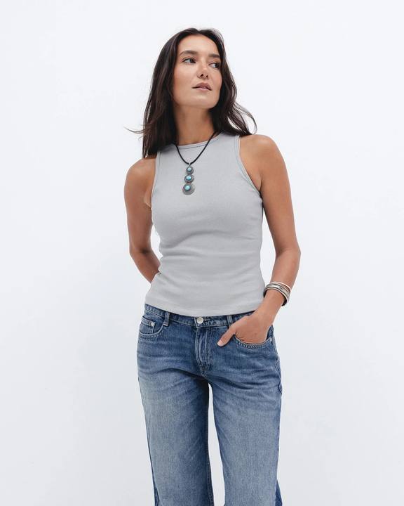 Grey Ribbed Crewneck Top