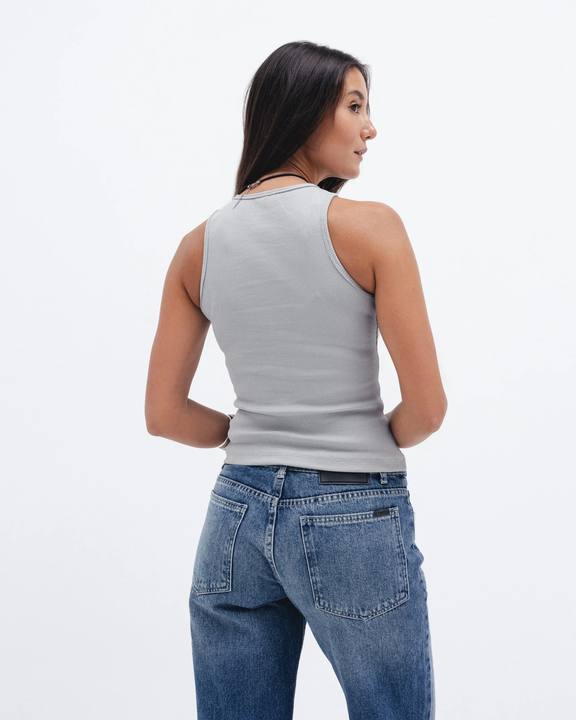 Grey Ribbed Crewneck Top