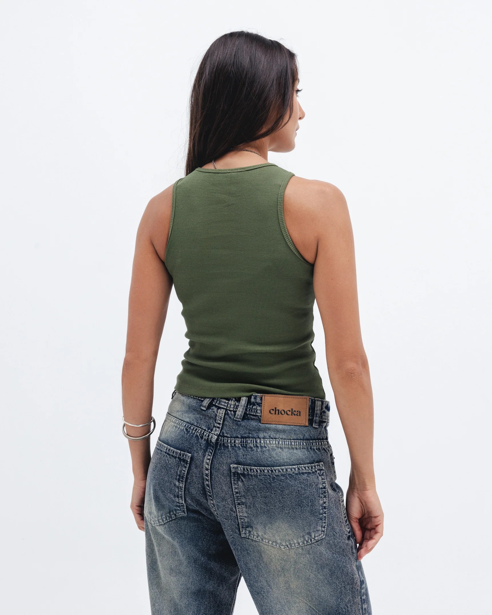 Olive Ribbed Crewneck Top
