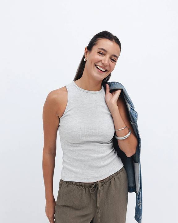 Cloud Grey Ribbed Crewneck Top