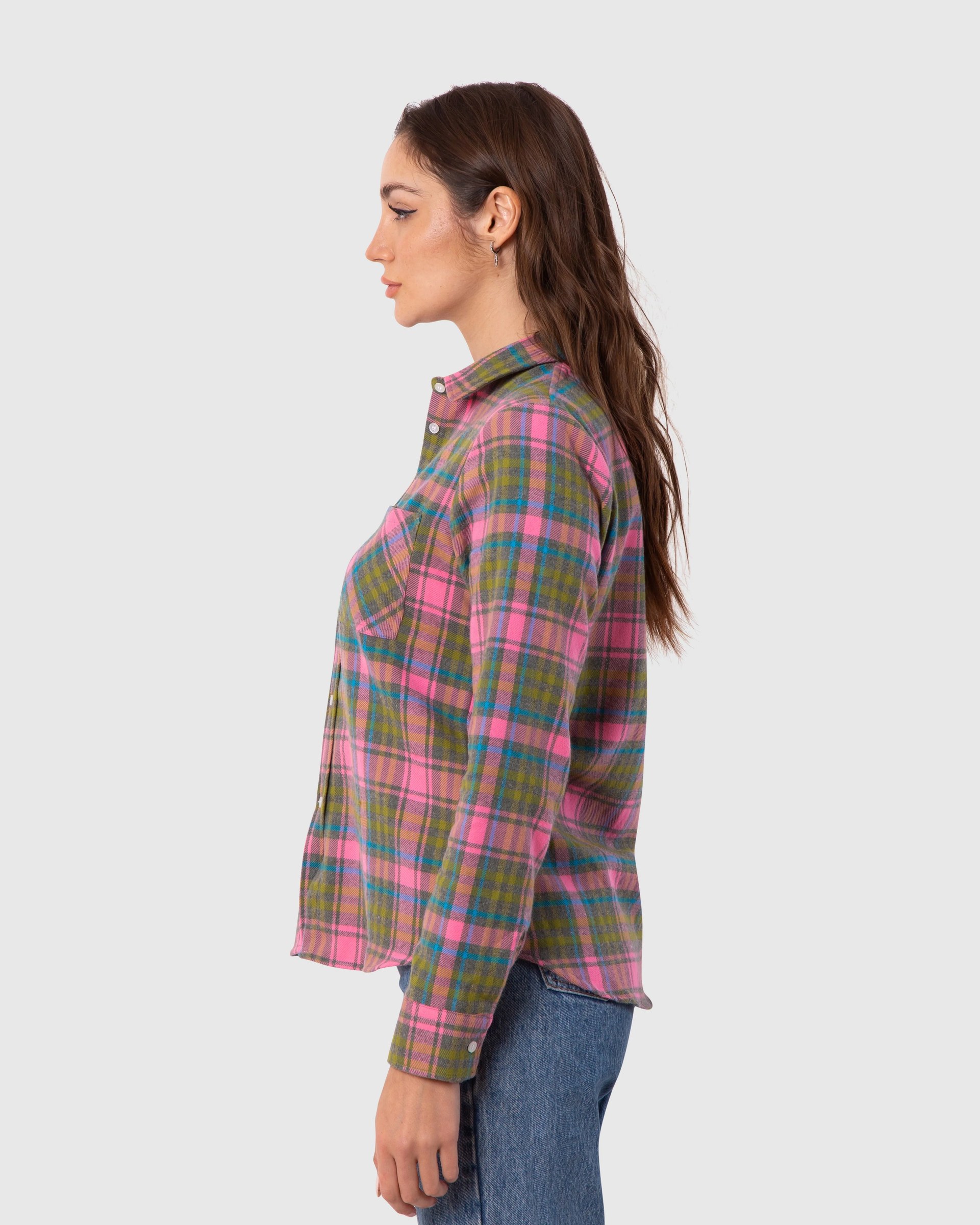Women's Flannel Dress Shirt Pink & Green