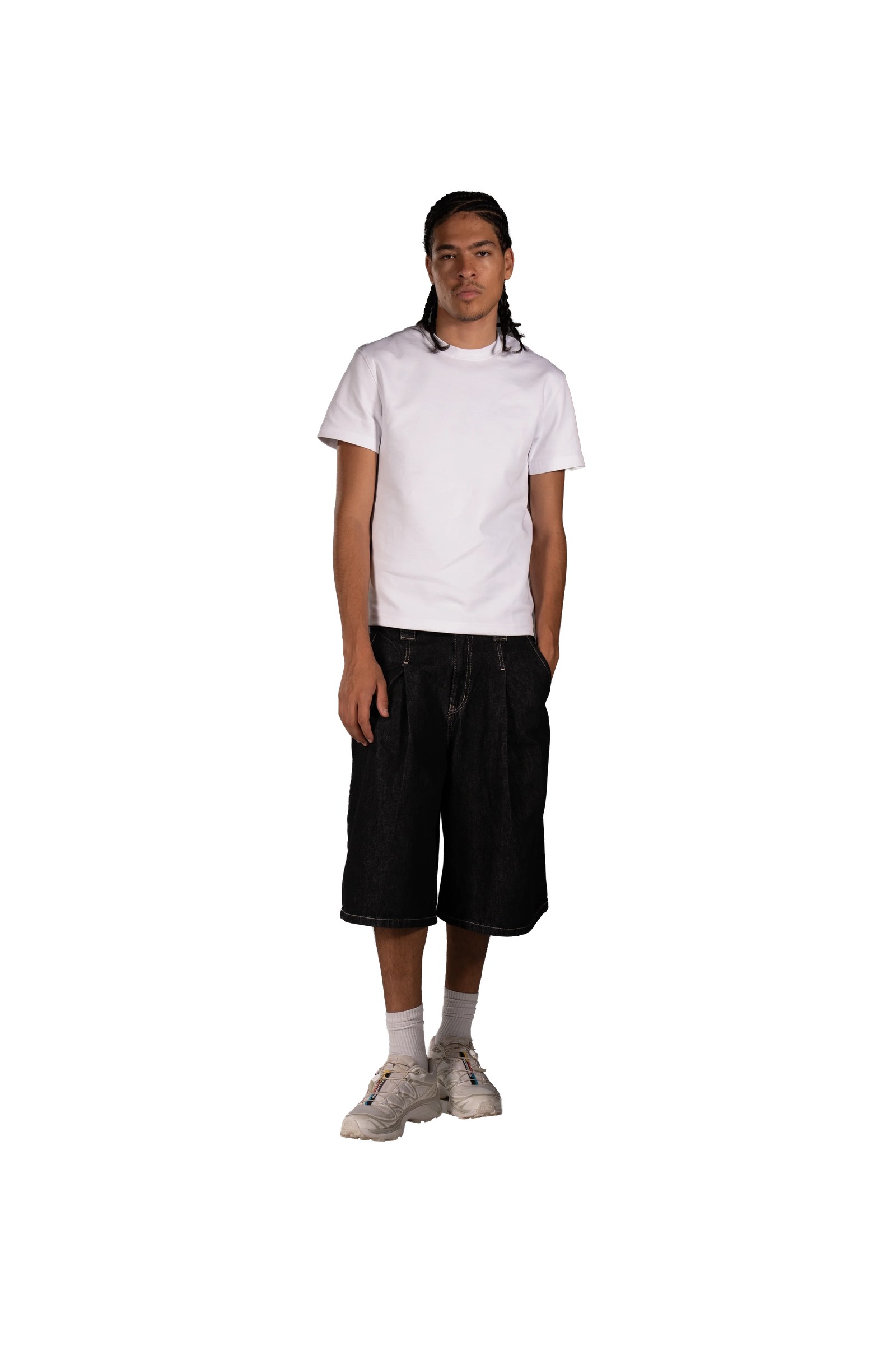 Fold Line Jorts in Raw Black