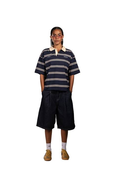 Cairo Striped Polo in Navy