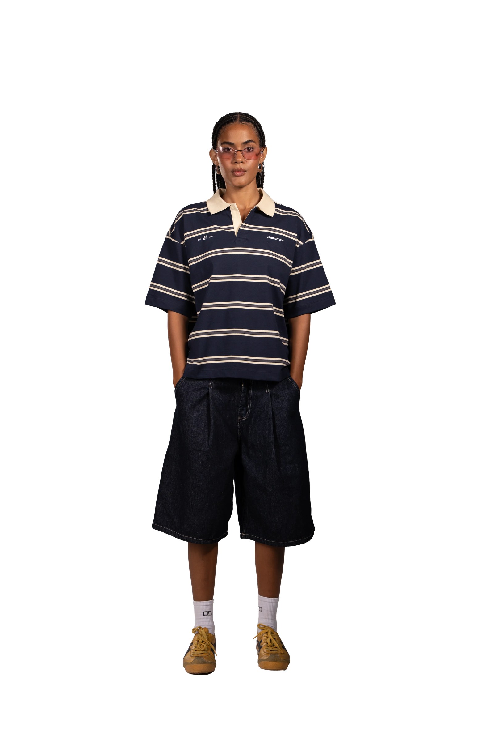 Cairo Striped Polo in Navy