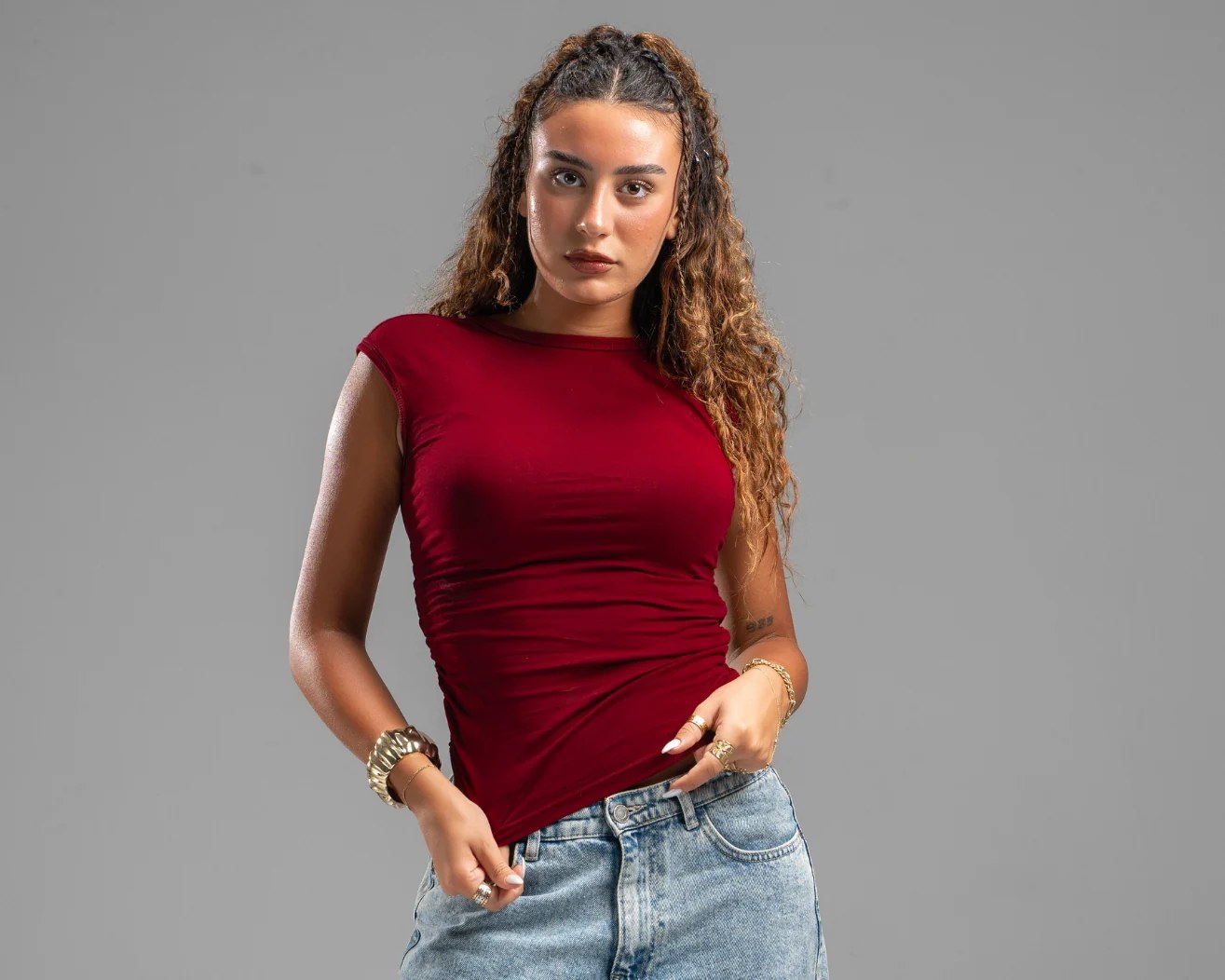 Scrunch side Cherry red top