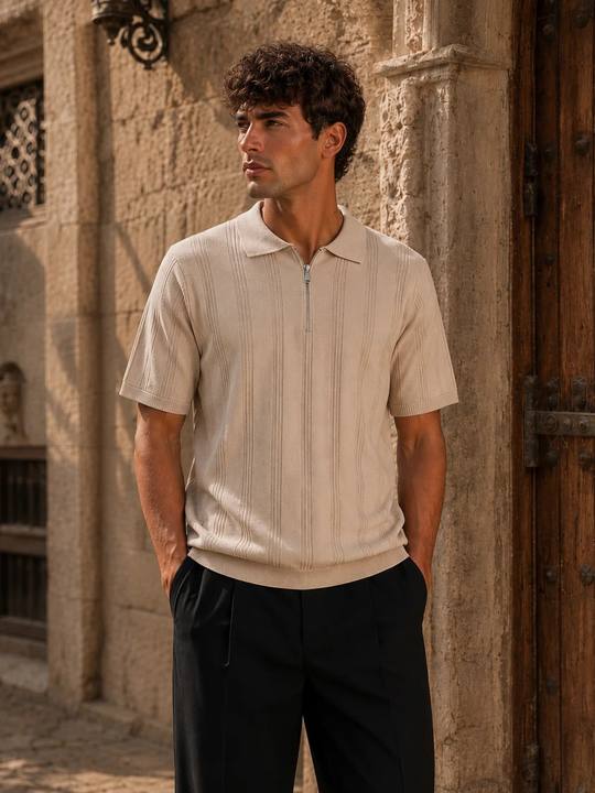 stripe knitted polo beige