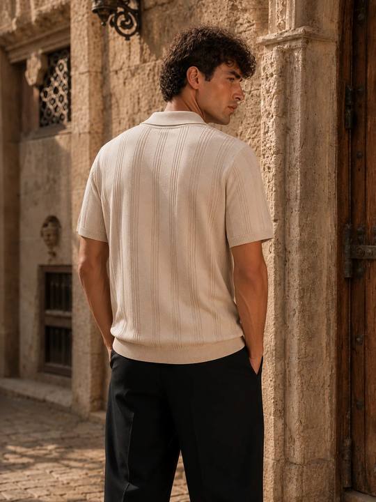 stripe knitted polo beige