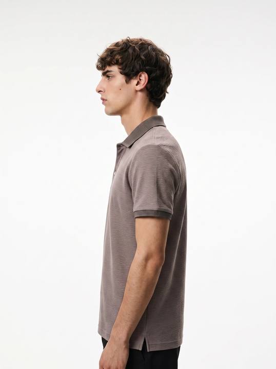 GREY TONAL CRINKLE TEXTURE SLIM-FIT POLO SHIRT S27