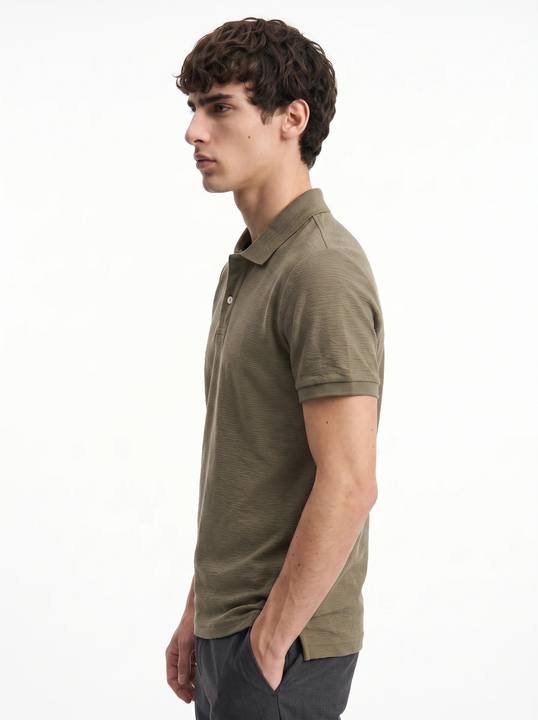OLIVE KHAKI TONAL CRINKLE TEXTURE SLIM-FIT POLO SHIRT S27