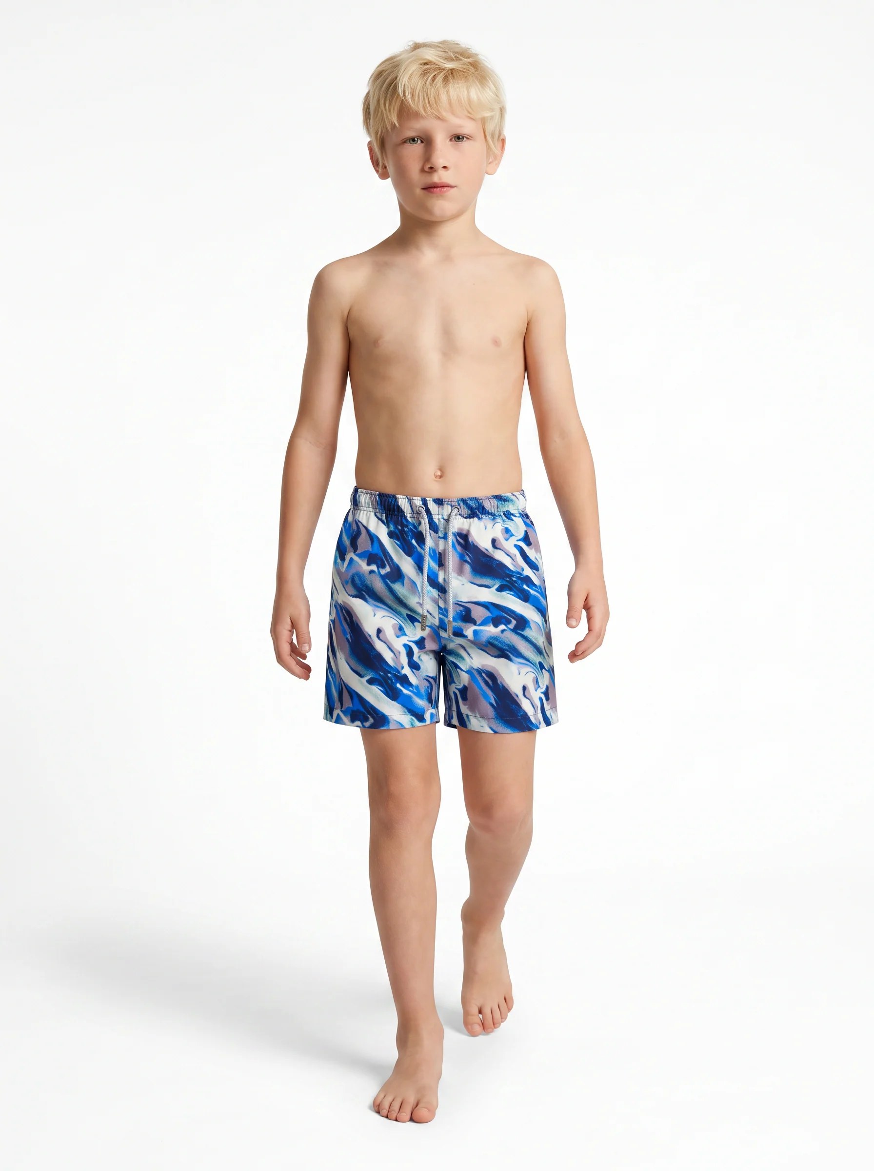 OCEAN CURRENT ABSTRACT PRINT KIDS SWIM SHORTS S27
