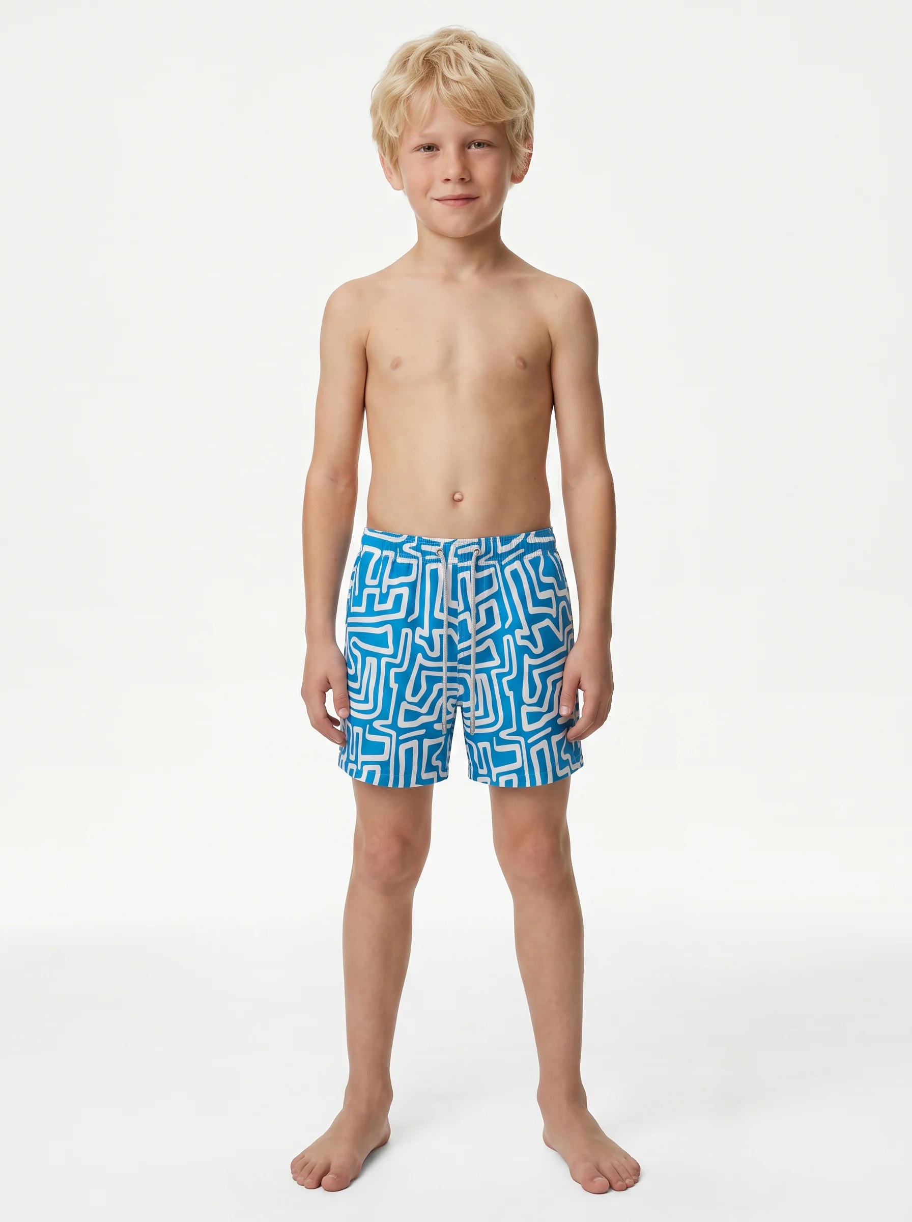 AZURE MAZE GRAPHIC PRINT KIDS SWIM SHORTS S27