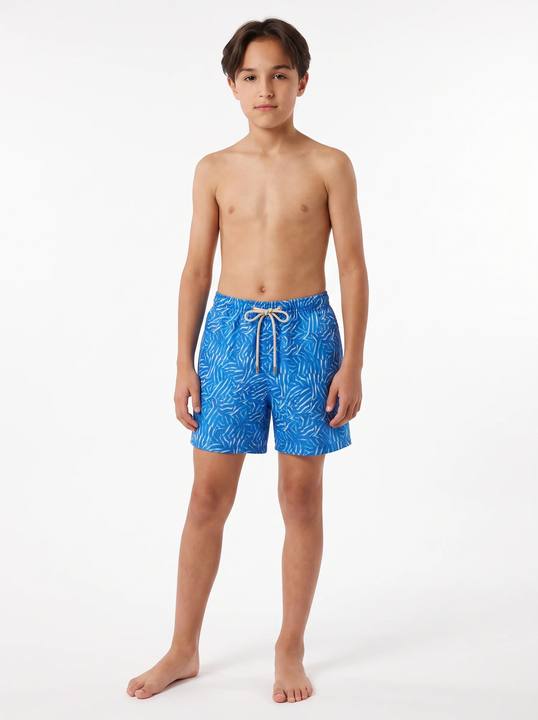 AZURE PALM SHADOW PRINT KIDS SWIM SHORTS S27