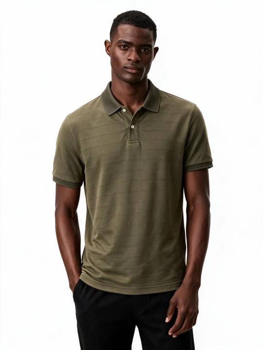 OLIVE KHAKI TONAL HORIZONTAL STRIPE SLIM-FIT POLO SHIRT S27