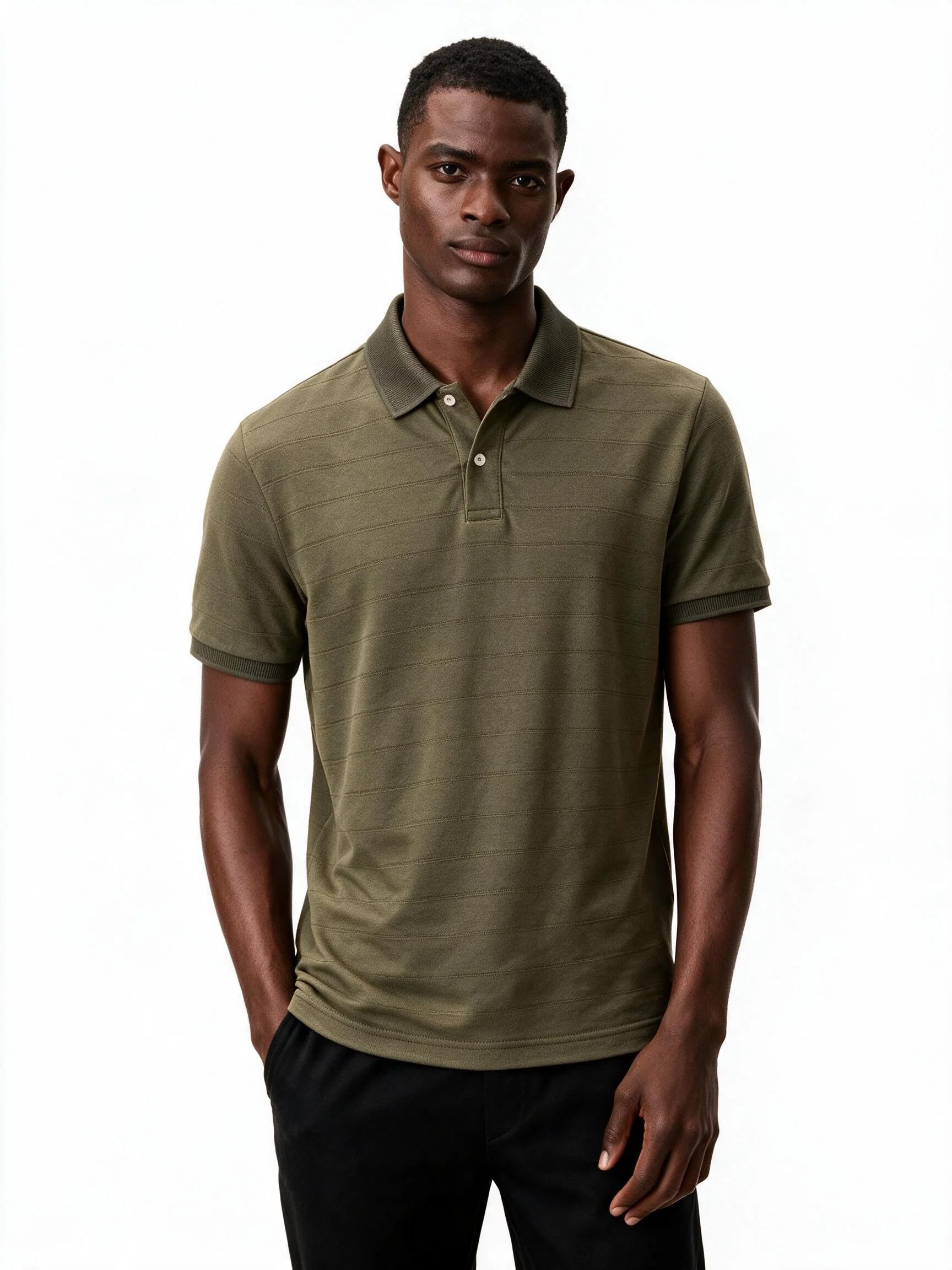OLIVE KHAKI TONAL HORIZONTAL STRIPE SLIM-FIT POLO SHIRT S27