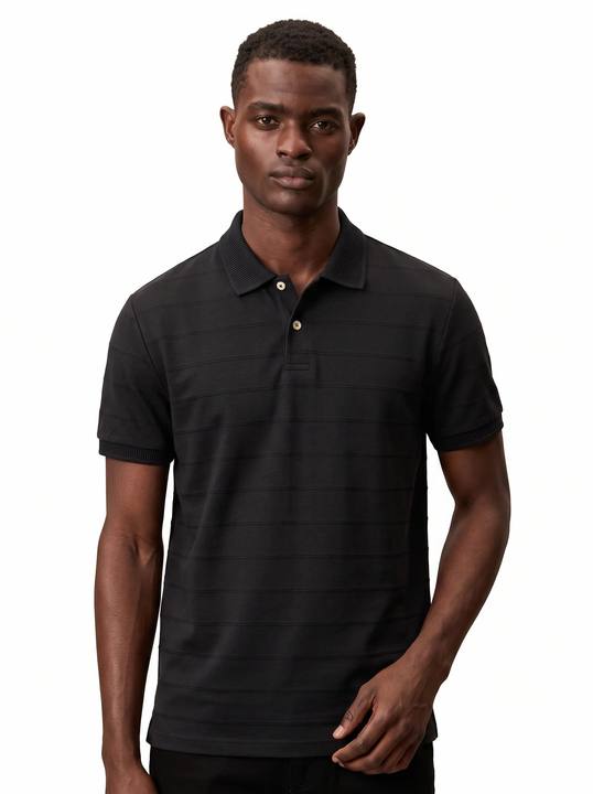 BLACK TONAL HORIZONTAL STRIPE SLIM-FIT POLO SHIRT S27