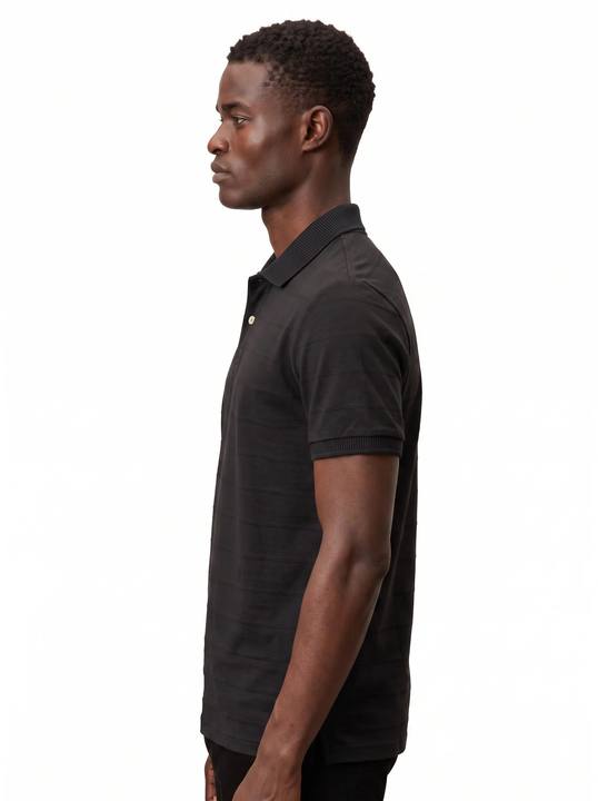 BLACK TONAL HORIZONTAL STRIPE SLIM-FIT POLO SHIRT S27
