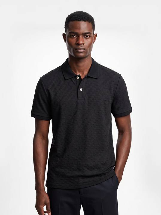 BLACK TONAL JACQUARD TEXTURE SLIM-FIT POLO SHIRT S27