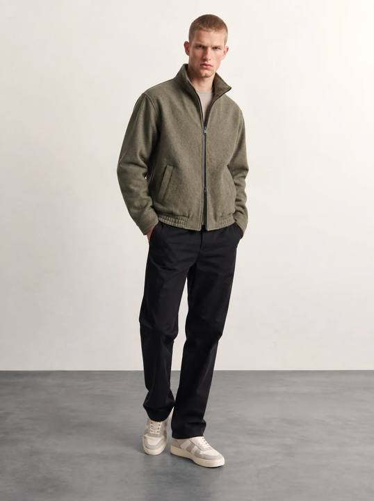 OLIVE MELANGE WOOL ZIP-UP JACKET W27N