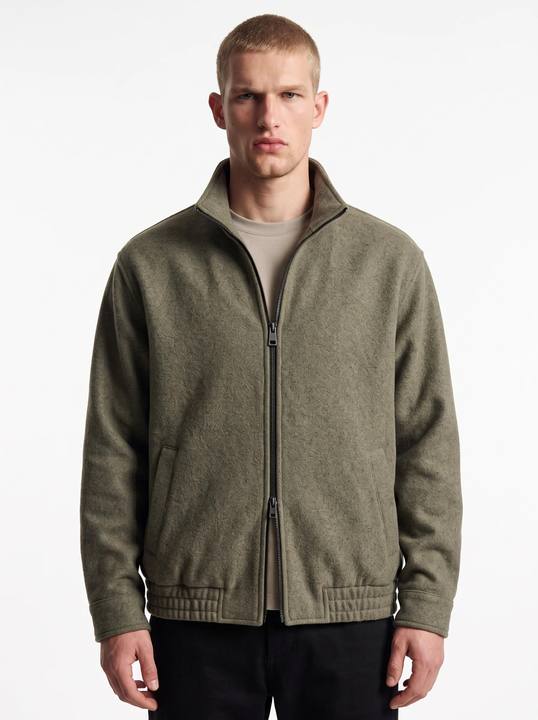 OLIVE MELANGE WOOL ZIP-UP JACKET W27N