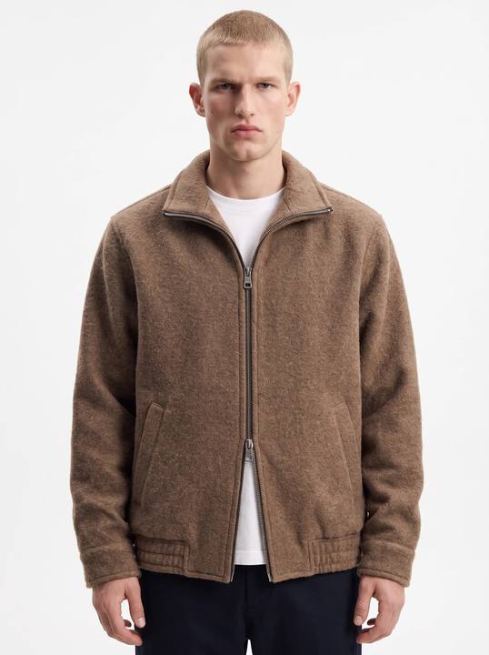 BROWN MELANGE WOOL ZIP-UP JACKET W27N
