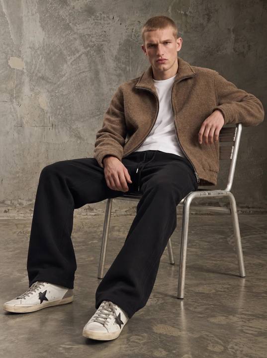 BROWN MELANGE WOOL ZIP-UP JACKET W27N
