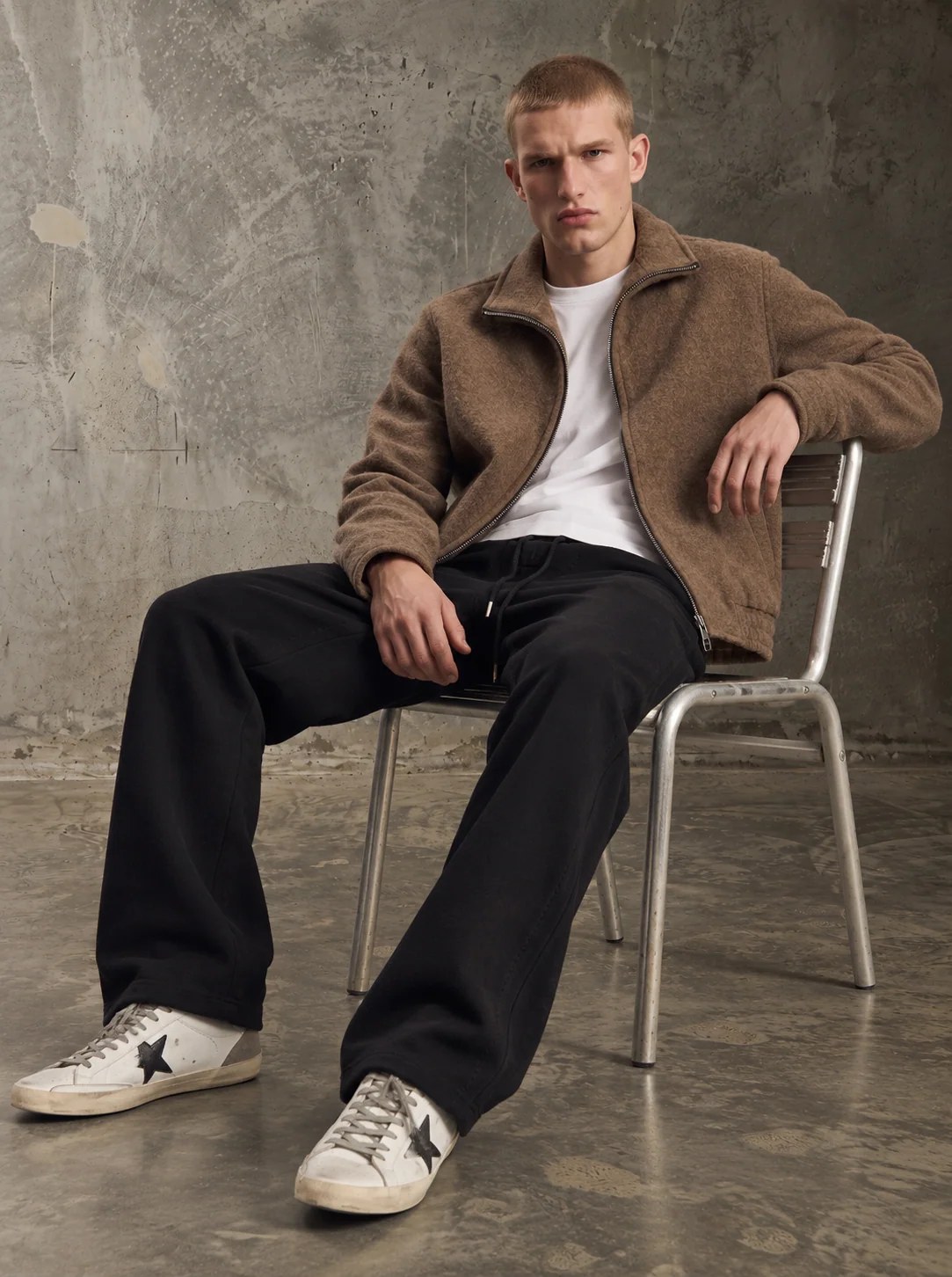 BROWN MELANGE WOOL ZIP-UP JACKET W27N