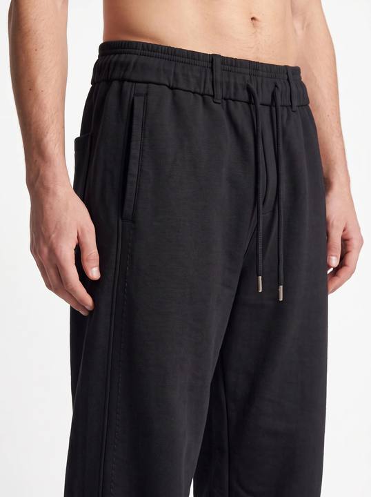 BLACK TECHNICAL WIDE-LEG DRAWSTRING PANTS W27N
