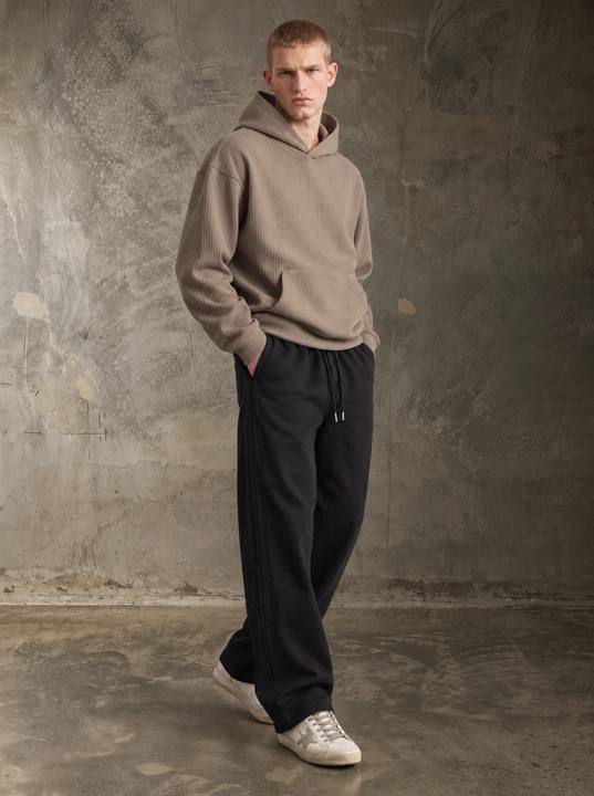 BLACK TECHNICAL WIDE-LEG DRAWSTRING PANTS W27N