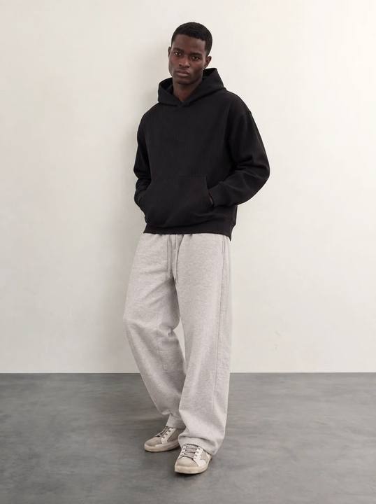 GREY MELANGE WIDE-LEG DRAWSTRING SWEATPANTS W27N