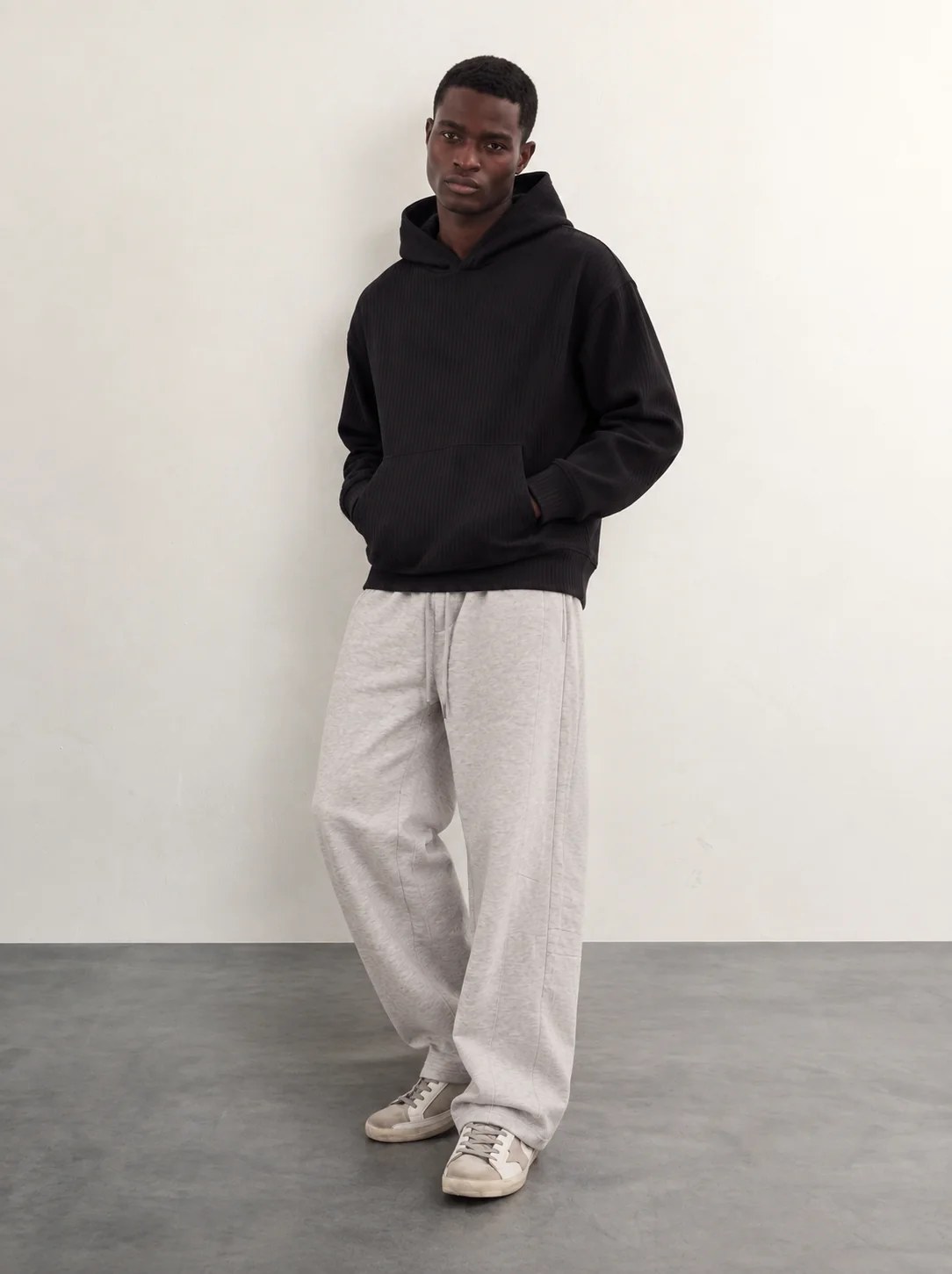 GREY MELANGE WIDE-LEG DRAWSTRING SWEATPANTS W27N