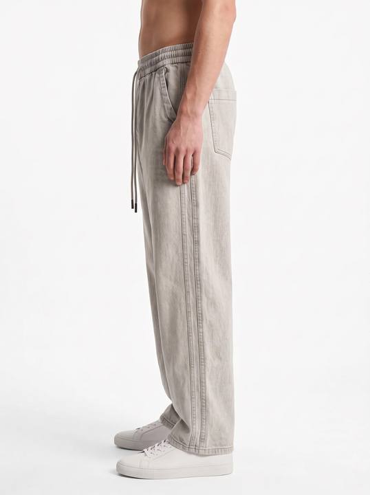 GREY WASHED WIDE-LEG DRAWSTRING DENIM PANTS W27N