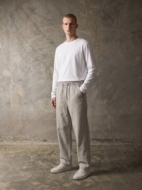 GREY WASHED WIDE-LEG DRAWSTRING DENIM PANTS W27N