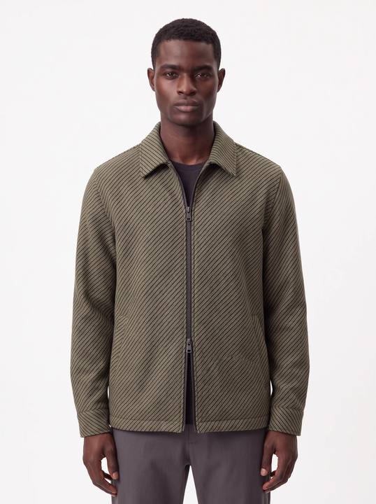 OLIVE & CHARCOAL DIAGONAL STRIPE ZIP-UP OVERSHIRT W27N