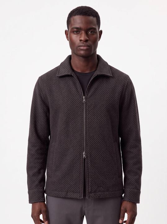 BLACK & BROWN DIAGONAL STRIPE ZIP-UP OVERSHIRT W27N