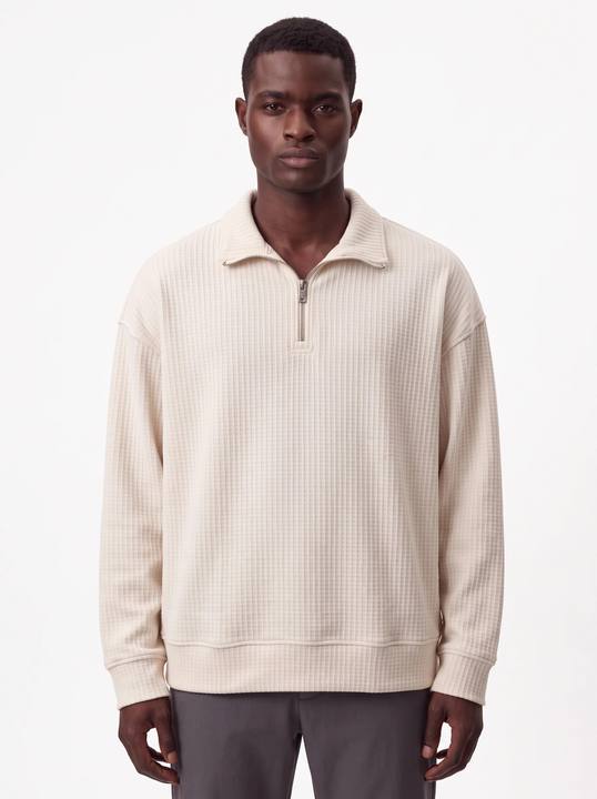 ECRU RIBBED TEXTURED HALF-ZIP OVERSIZED SWEATSHIRT W27N