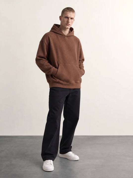 COCOA RIBBED TEXTURED OVERSIZED HOODIE W27N