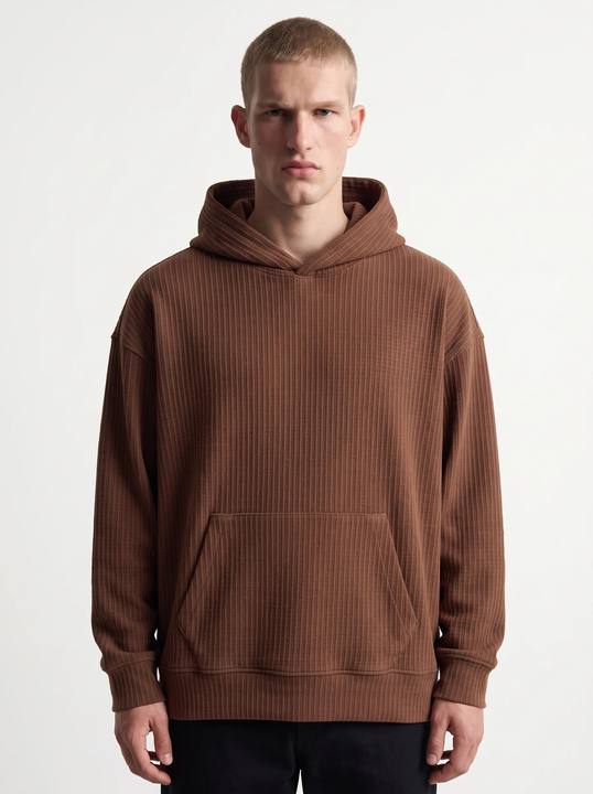 COCOA RIBBED TEXTURED OVERSIZED HOODIE W27N