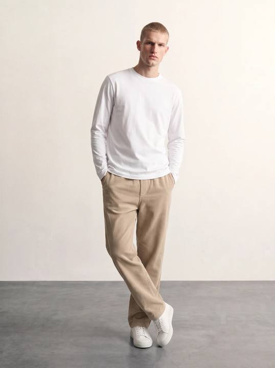BEIGE CORDUROY STRAIGHT-FIT PANTS W27N