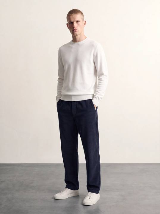 NAVY CORDUROY STRAIGHT-FIT PANTS W27N