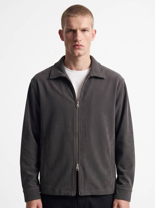 CHARCOAL TEXTURED RIBBED ZIP-UP JACKET W27N