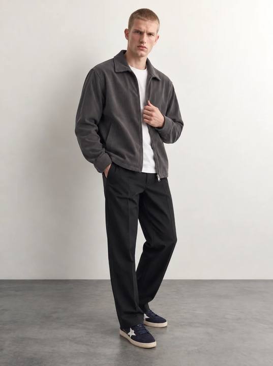 CHARCOAL TEXTURED RIBBED ZIP-UP JACKET W27N